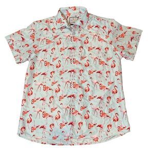 Suslo Couture Men's Flamingo Print Shirt Short Sleeve Button Front Size‎ 2XL